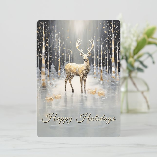 Gold Christmas Reindeer Holiday Card (Standing Front)