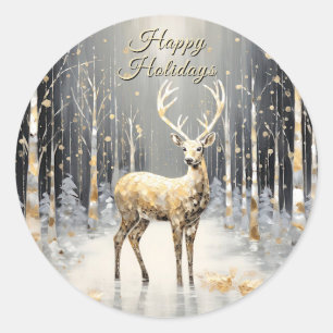 Gold Christmas Reindeer Holiday Classic Round Sticker