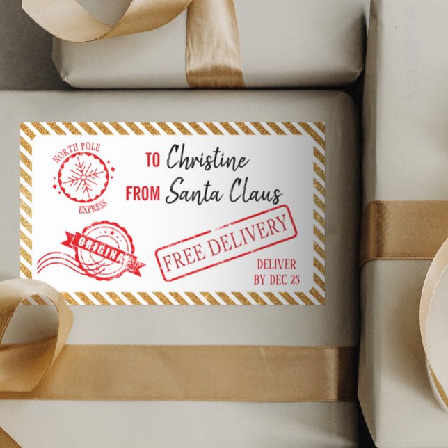 Gold Christmas Santa Gift North Pole Delivery  Rectangular Sticker (Creator Uploaded)
