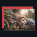 Gold Christmas season's greetings stars 1 photo Holiday Card<br><div class="desc">Gold stars Season's greetings Christmas 1 photo holiday card. With a script text and gold effect design,  red back ground color can be change to suit your style.</div>