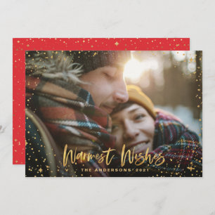 Gold Christmas season's greetings stars 1 photo Holiday Card
