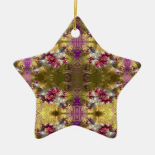 ~ Gold Christmas Star Fractal ~  Ceramic Tree Decoration