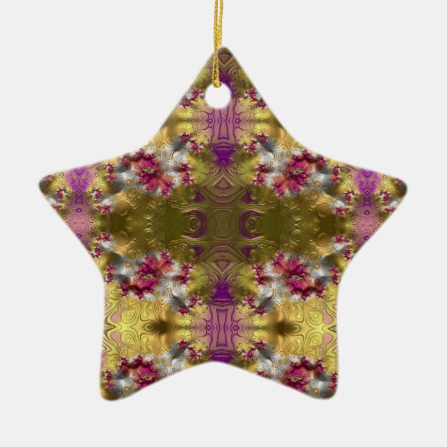 ~ Gold Christmas Star Fractal ~  Ceramic Tree Decoration (Front)