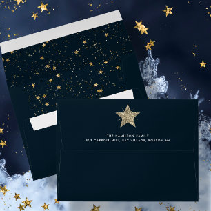 Gold Christmas Star   Navy Blue Envelope