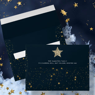 Gold Christmas Star   Navy Blue Envelope