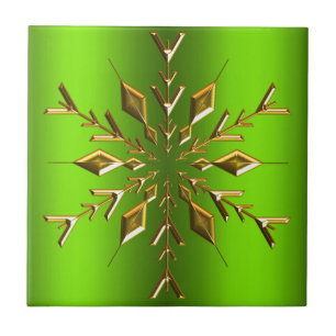 Gold Christmas Star on Green Tile