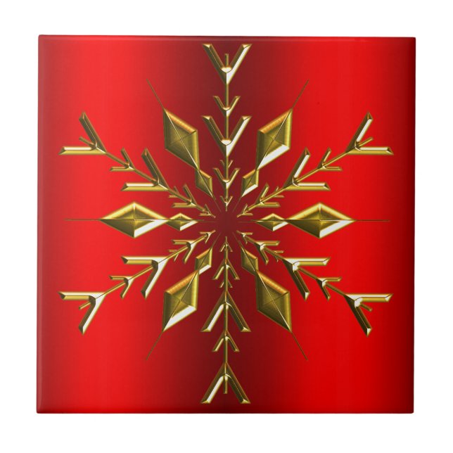 Gold Christmas Star on Red Tile (Front)