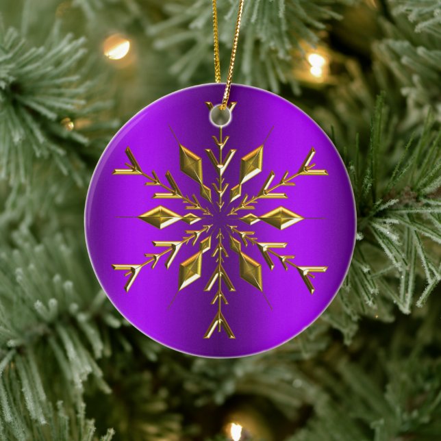 Gold Christmas Star Snowflake Purple Christmas Ceramic Tree Decoration (Tree)