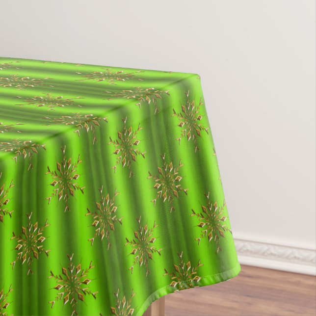 Gold Christmas Stars Green Christmas Tablecloth (In Situ)