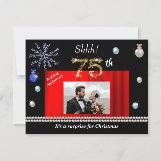 Gold Christmas Surprise 75th Wedding Anniversary  Invitation (Front)