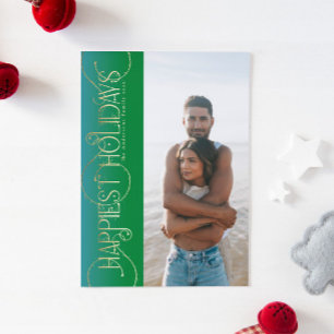 gold christmas swirls green photo HAPPIEST Holiday Card
