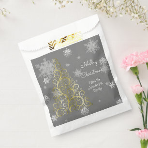 Gold Christmas Tree and Snowflakes Favour Bag