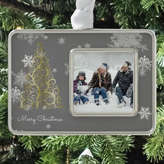 Gold Christmas Tree and Snowflakes Framed Ornament (Gold Christmas Tree and Snowflakes Framed Ornament)