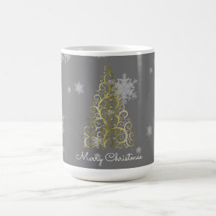 Gold Christmas Tree and Snowflakes Mug
