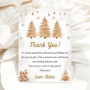 Gold Christmas Tree Birthday Party Thank You Card