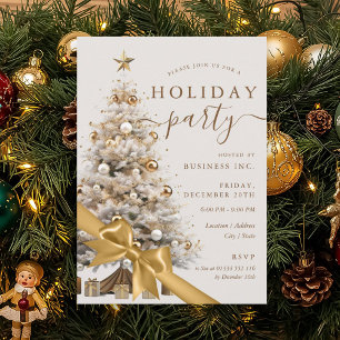 Gold Christmas Tree Bow Corporate Holiday Party Invitation