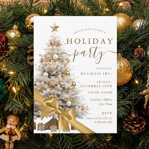 Gold Christmas Tree Bow Corporate Holiday Party  Invitation