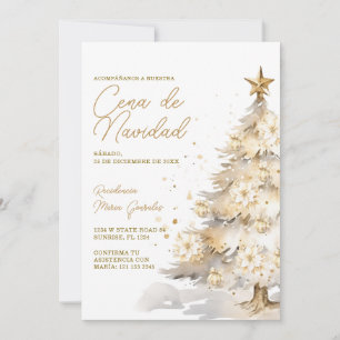 Gold Christmas Tree Cena De Navidad Dinner Party Invitation