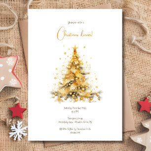 Gold christmas tree christmas dinner invitation