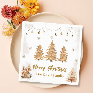 Gold Christmas Tree Christmas Party Napkin