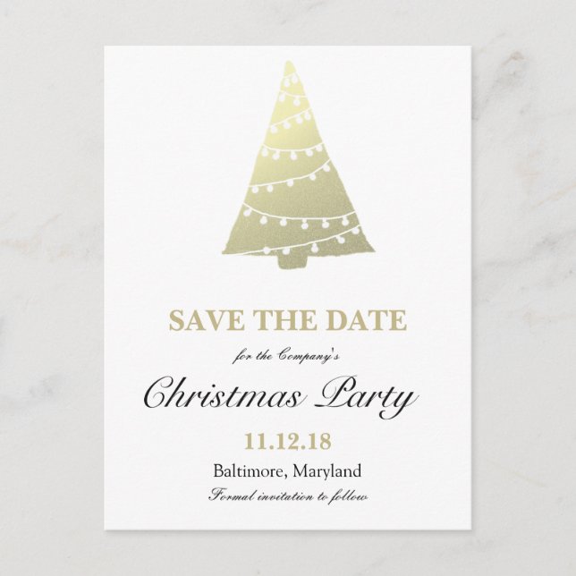 Gold Christmas Tree Christmas Party Save The Date Announcement Postcard (Front)