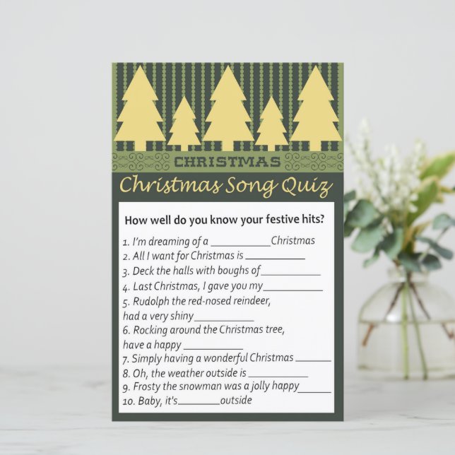 Gold christmas tree christmas song quiz game (Standing Front)