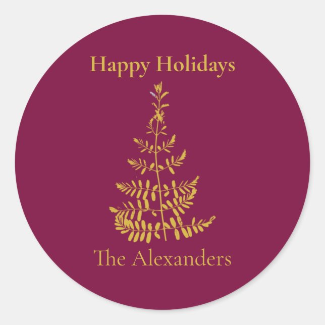 Gold Christmas Tree Classic Round Sticker (Front)