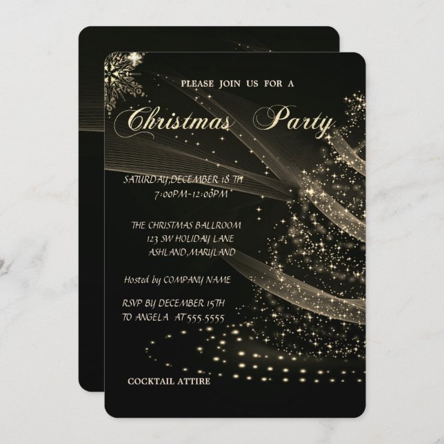 Gold Christmas Tree, Corporate Christmas Party Invitation (Front/Back)