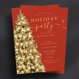 Gold Christmas Tree Corporate Holiday Party Red Invitation