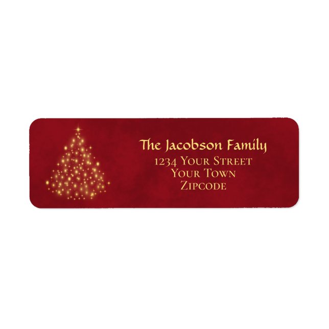 Gold Christmas Tree Crimson Red Return Address (Front)