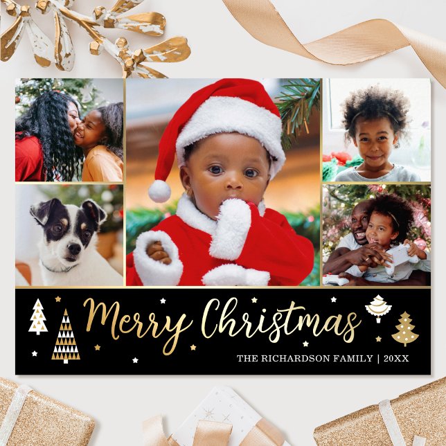 Gold Christmas Tree Custom Photo Black Luxury (Creator Uploaded)