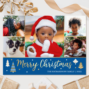 Gold Christmas Tree Custom Photo Blue Luxury