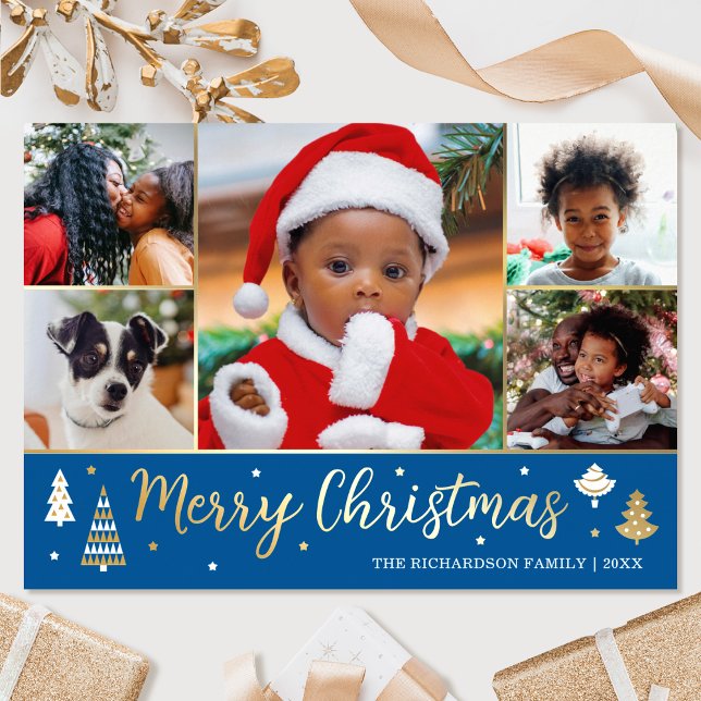 Gold Christmas Tree Custom Photo Blue Luxury (Creator Uploaded)