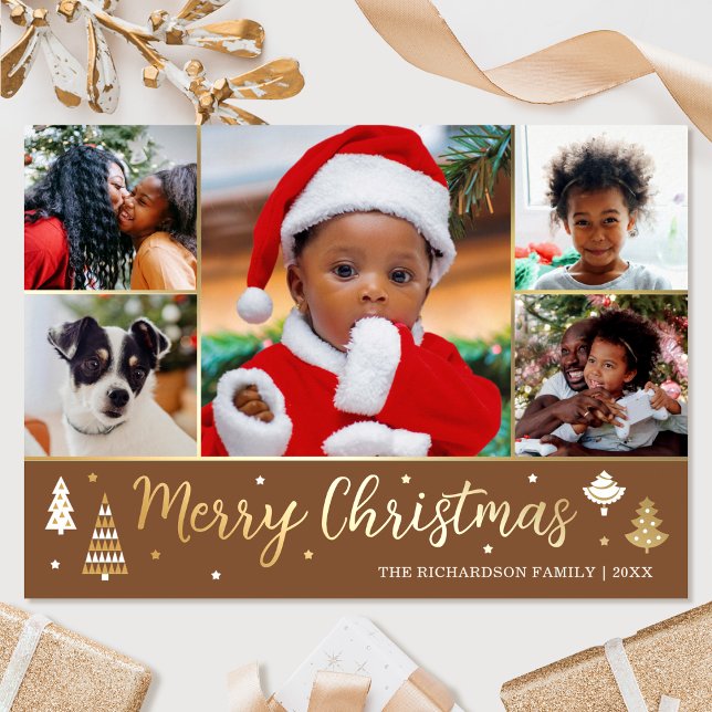 Gold Christmas Tree Custom Photo Brown Luxury (Creator Uploaded)