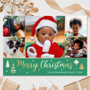 Gold Christmas Tree Custom Photo Green Luxury