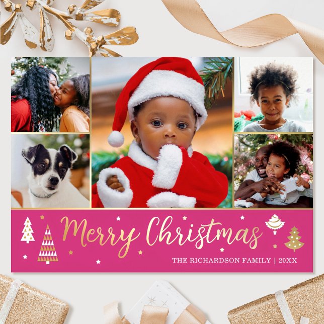 Gold Christmas Tree Custom Photo Pink Luxury (Creator Uploaded)