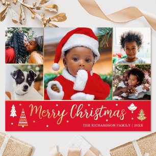 Gold Christmas Tree Custom Photo Red Luxury