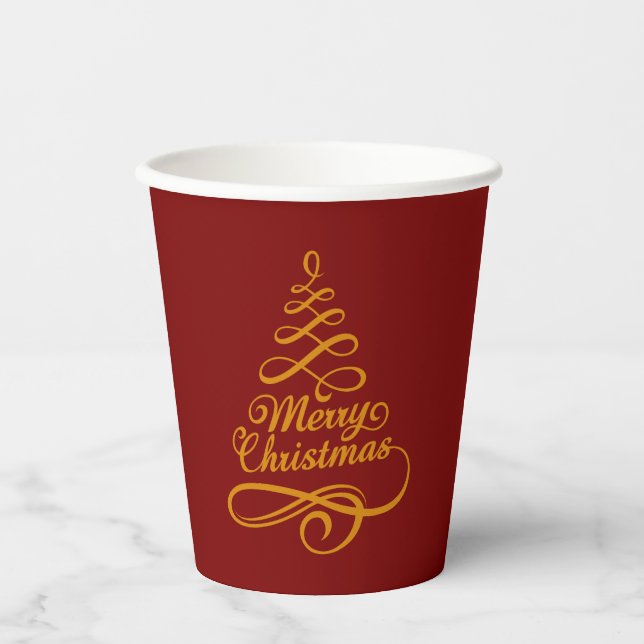 Gold Christmas Tree Festive Paper Cups (Front)