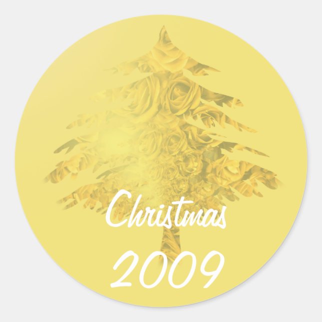 Gold Christmas Tree filled with Roses Sticker (Front)