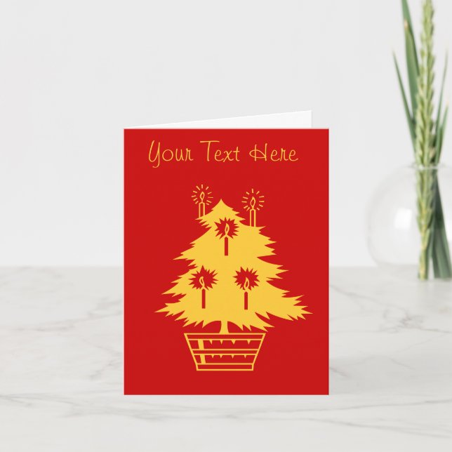 gold Christmas tree graphic design red Holiday Card (Front)