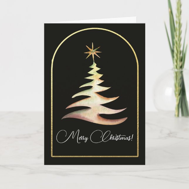 Gold Christmas Tree Greeting Card (Front)