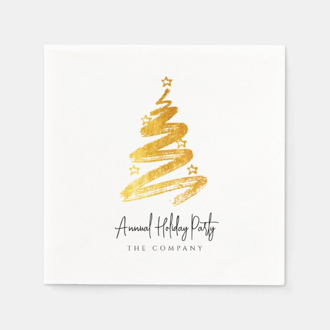 Gold Christmas Tree Holiday Party Napkin (Front)