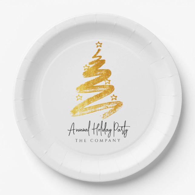 Gold Christmas Tree Holiday Party Paper Plate (Front)