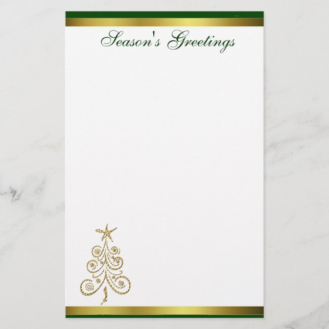 Gold Christmas Tree Holiday Stationery (Front)