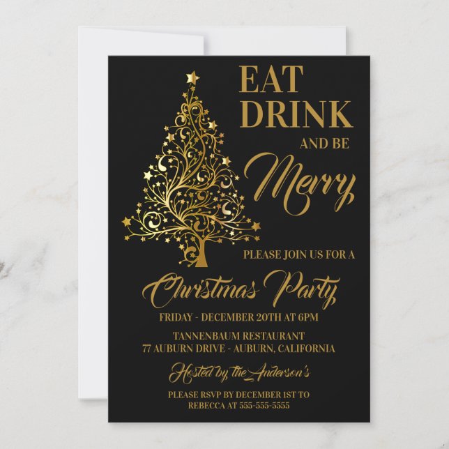 Gold Christmas Tree Invitation (Front)