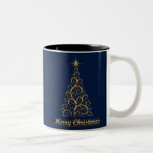 Gold Christmas Tree Merry Christmas Holiday Two-Tone Coffee Mug