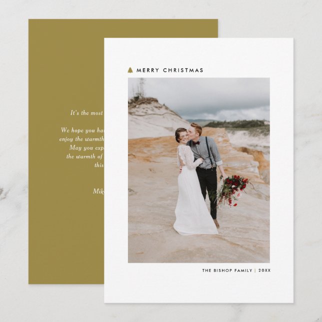 Gold Christmas Tree Modern Merry Christmas Photo Holiday Card (Front/Back)