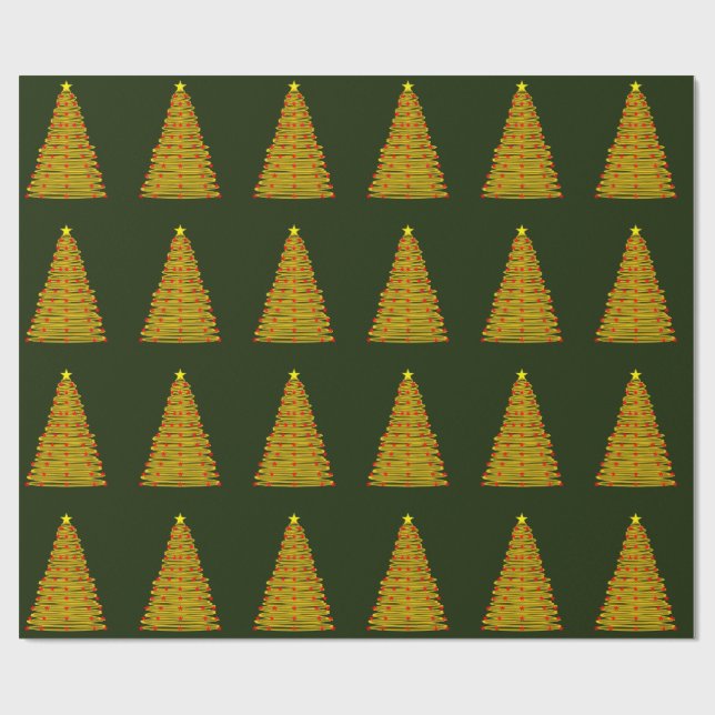Gold Christmas Tree on Green Wrapping Paper (Flat)