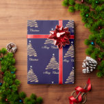 Gold Christmas Tree on Navy Background Wrapping Paper<br><div class="desc">Simple gold Christmas tree with Merry Christmas. The Christmas tree is a line drawing with a star at top.</div>