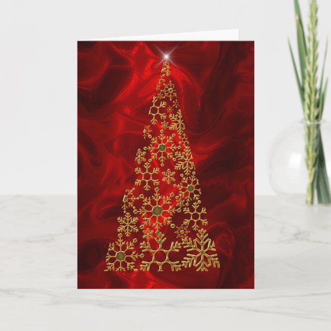 Gold Christmas Tree on Red Christmas Card (Front)